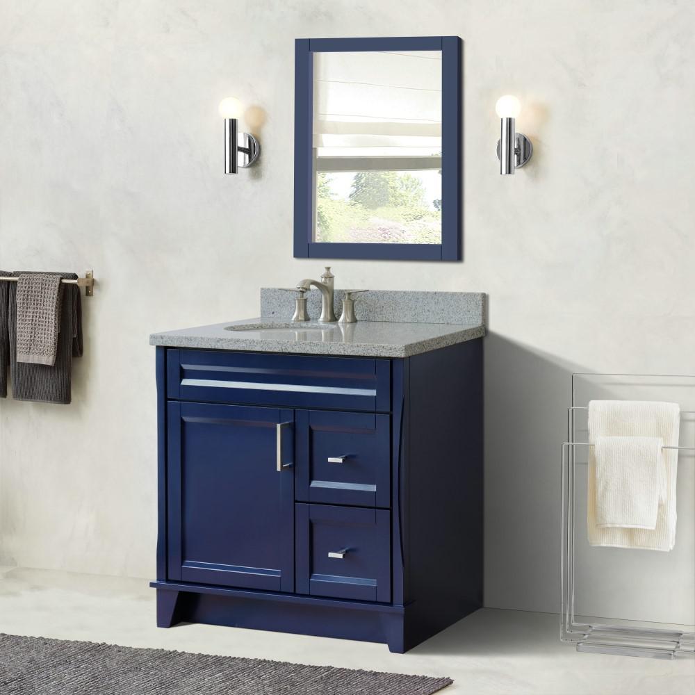 37 Single sink vanity in Blue finish with Gray granite and Left door/Left sink. Picture 2