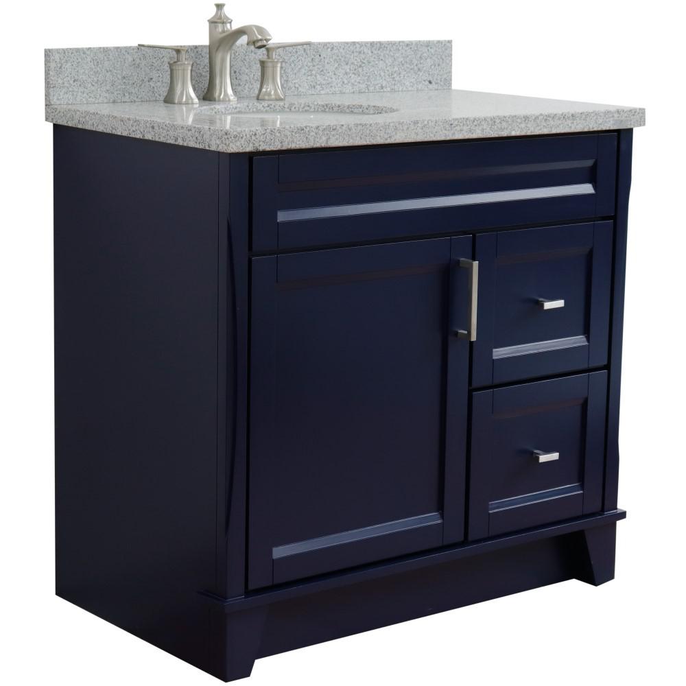 37 Single sink vanity in Blue finish with Gray granite and Left door/Left sink. Picture 6