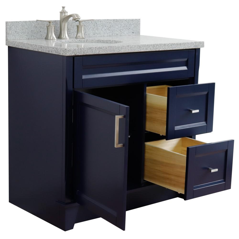 37 Single sink vanity in Blue finish with Gray granite and Left door/Left sink. Picture 8