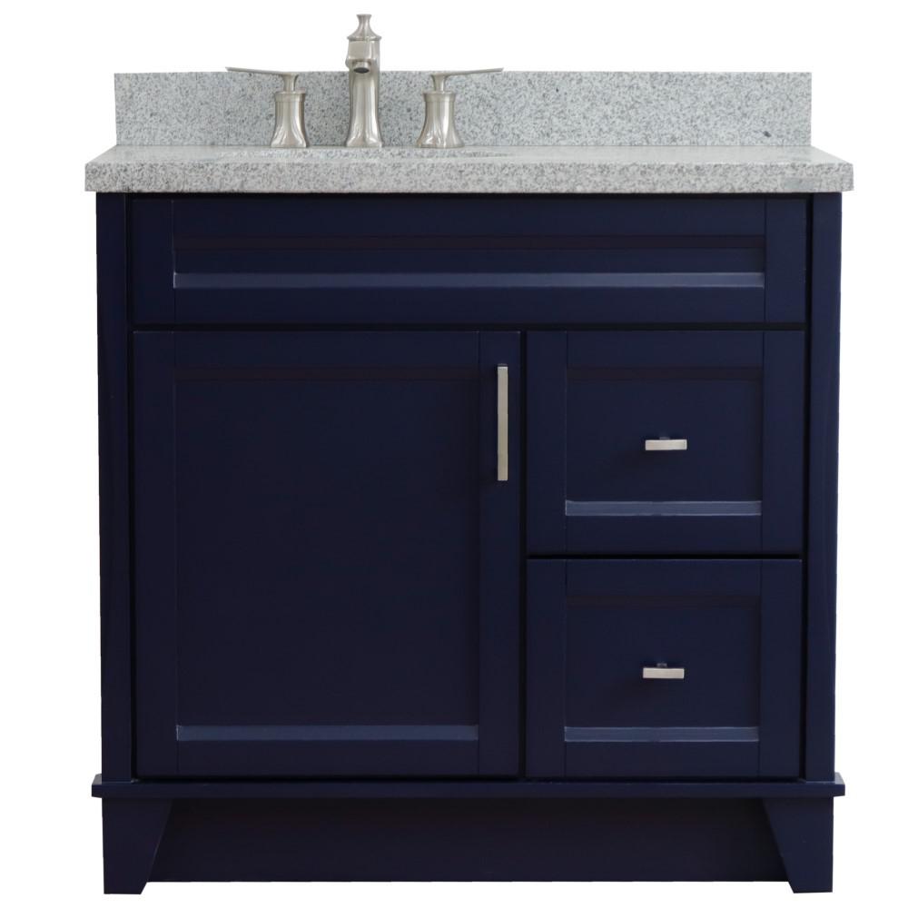 37 Single sink vanity in Blue finish with Gray granite and Left door/Left sink. Picture 9