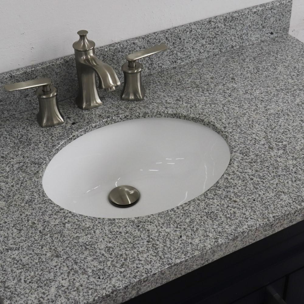 37 Single sink vanity in Blue finish with Gray granite and Left door/Left sink. Picture 10