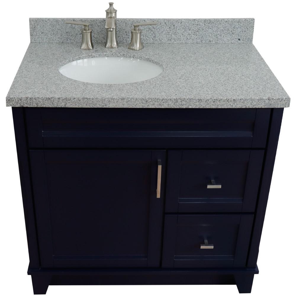 37 Single sink vanity in Blue finish with Gray granite and Left door/Left sink. Picture 12