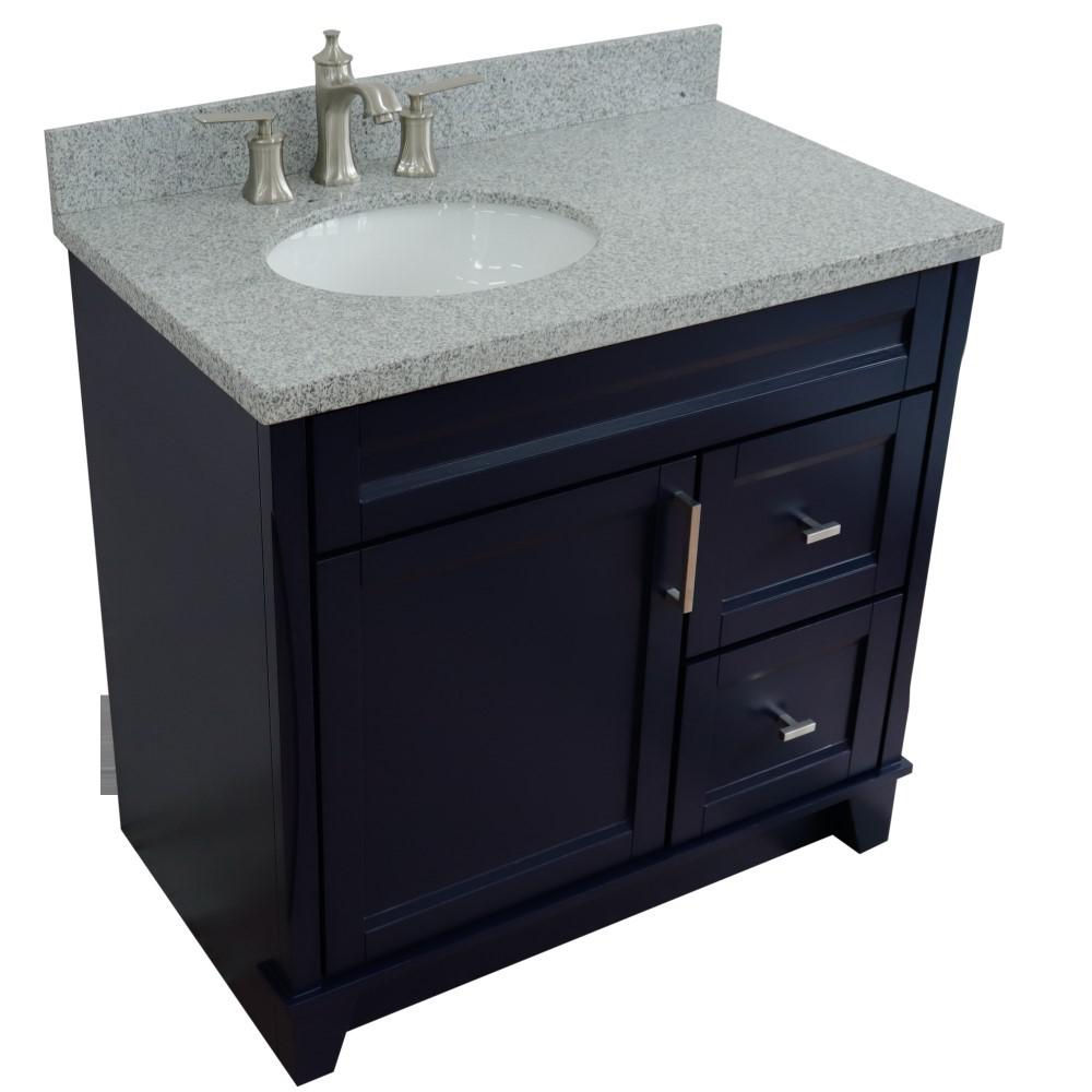 37 Single sink vanity in Blue finish with Gray granite and Left door/Left sink. Picture 13