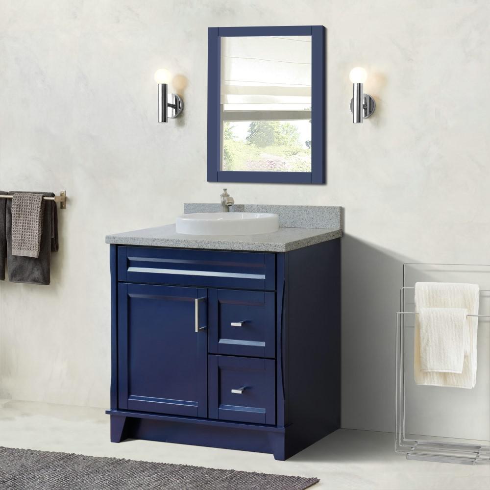 Single sink vanity in Blue with Gray granite and Left door/Center sink. Picture 2