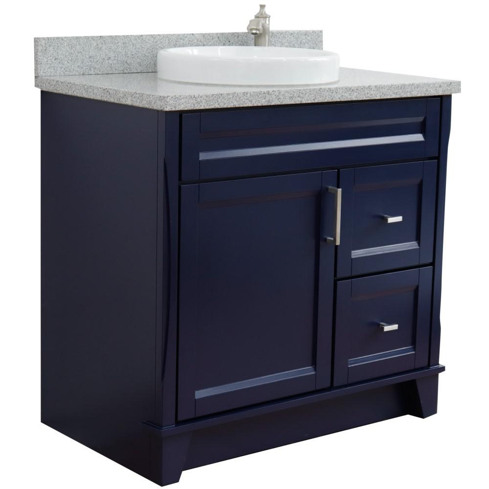 Single sink vanity in Blue with Gray granite and Left door/Center sink. Picture 5
