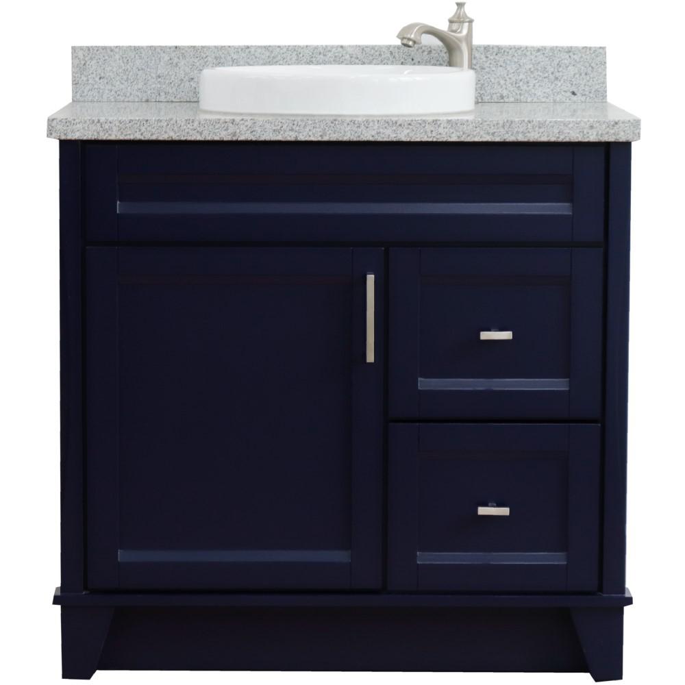 Single sink vanity in Blue with Gray granite and Left door/Center sink. Picture 7