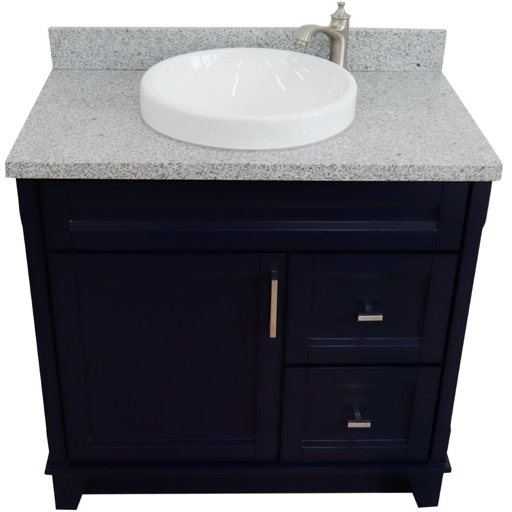 Single sink vanity in Blue with Gray granite and Left door/Center sink. Picture 10