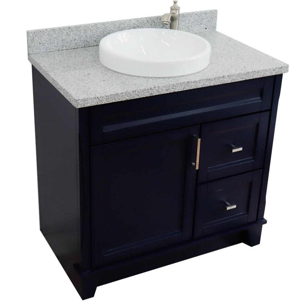 Single sink vanity in Blue with Gray granite and Left door/Center sink. Picture 11