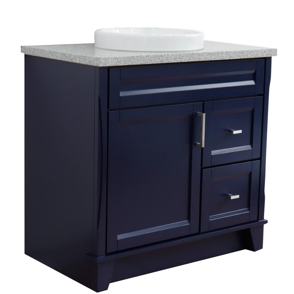 Single sink vanity in Blue with Gray granite and Left door/Center sink. Picture 14
