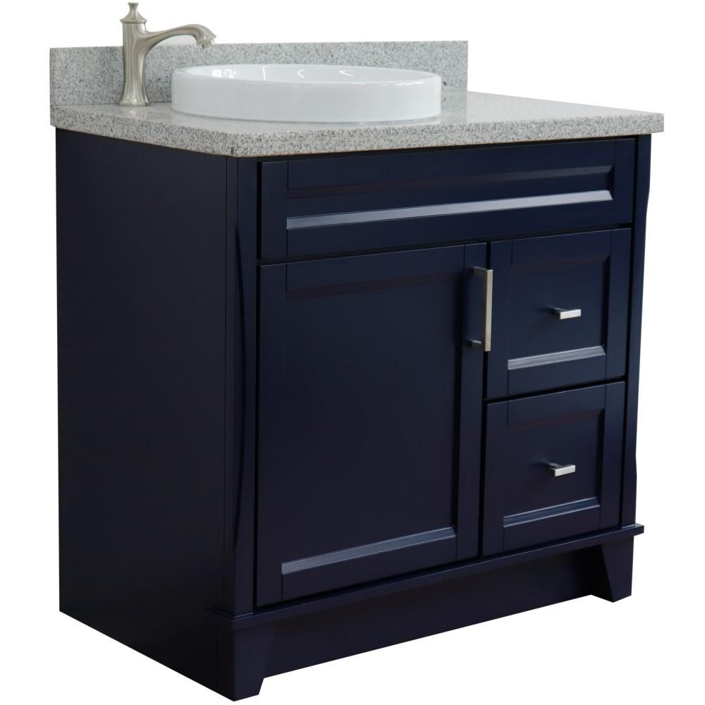 Single sink vanity in Blue with Gray granite and Left door/Round Left sink. Picture 6