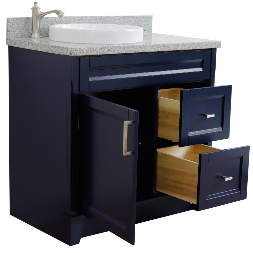Single sink vanity in Blue with Gray granite and Left door/Round Left sink. Picture 8