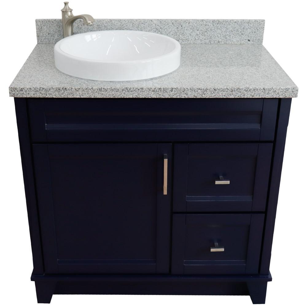 Single sink vanity in Blue with Gray granite and Left door/Round Left sink. Picture 12