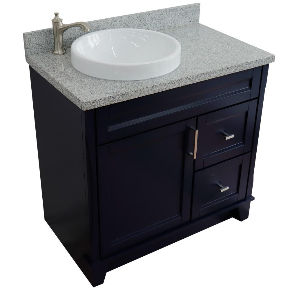 Single sink vanity in Blue with Gray granite and Left door/Round Left sink. Picture 13
