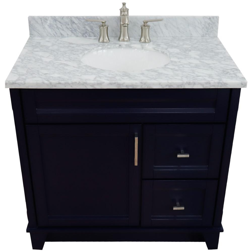 Single sink vanity in Blue with White Carrara marble and door/sink. Picture 10