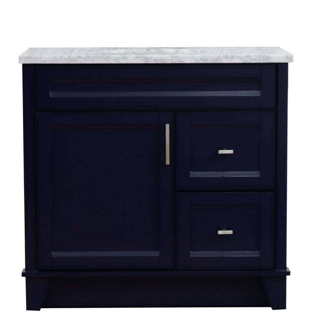 Single sink vanity in Blue with White Carrara marble and door/sink. Picture 13