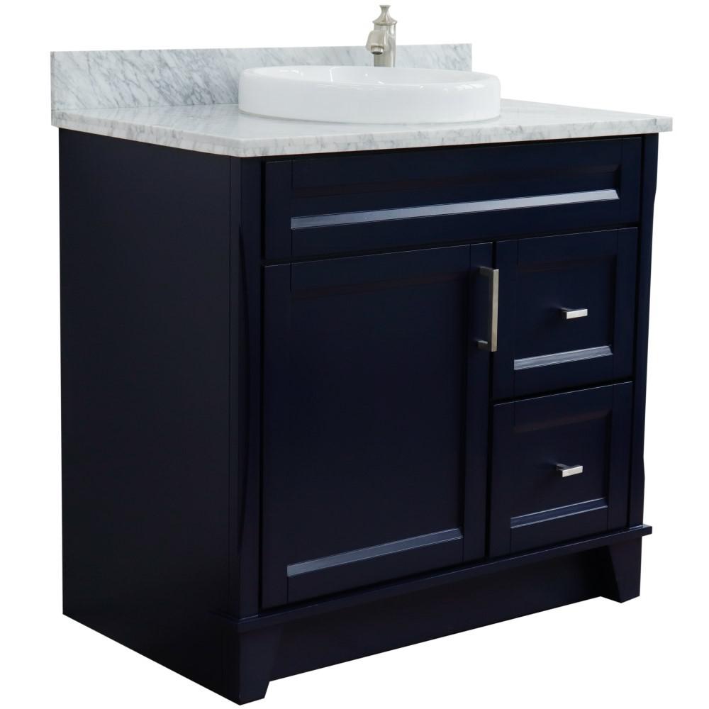 Single sink vanity in Blue with White Carrara marble and door/Round sink. Picture 5