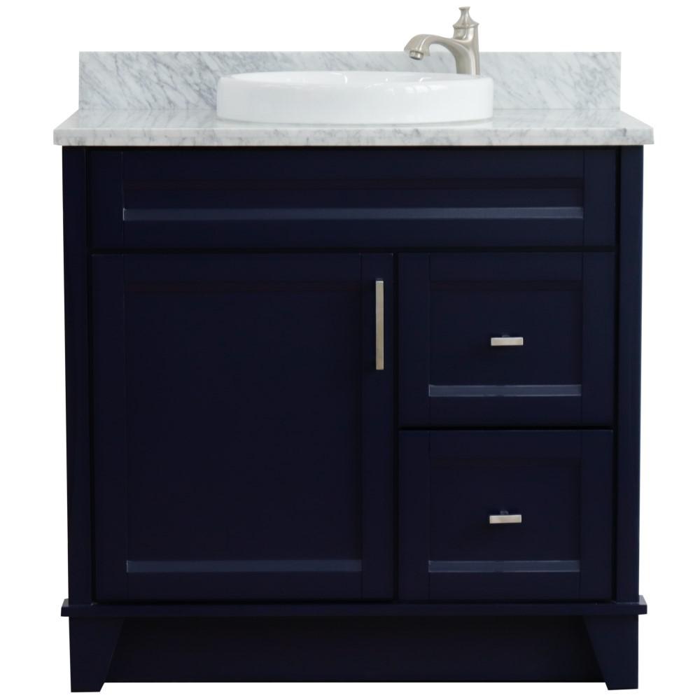 Single sink vanity in Blue with White Carrara marble and door/Round sink. Picture 7