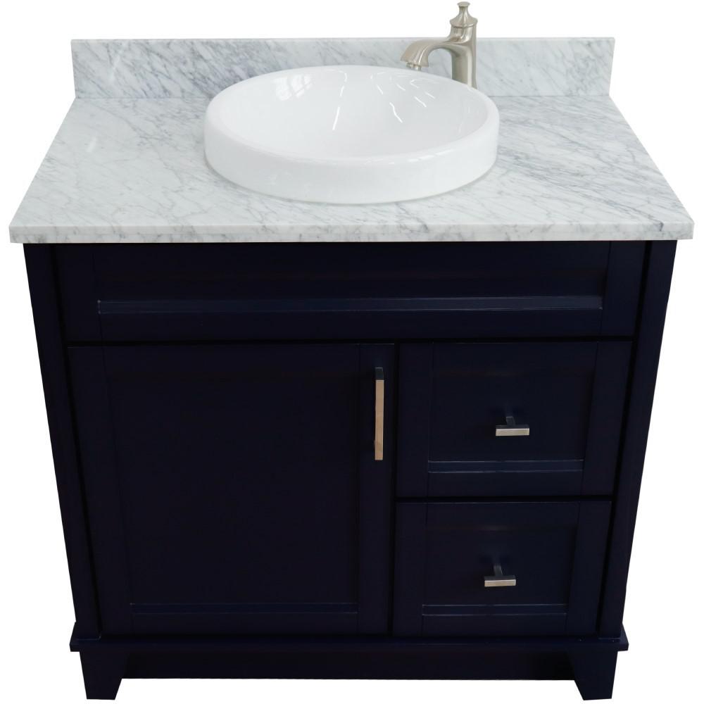Single sink vanity in Blue with White Carrara marble and door/Round sink. Picture 10