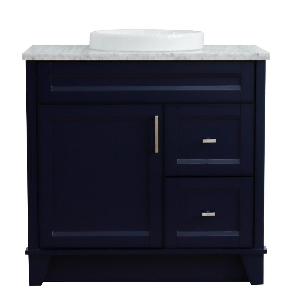 Single sink vanity in Blue with White Carrara marble and door/Round sink. Picture 13