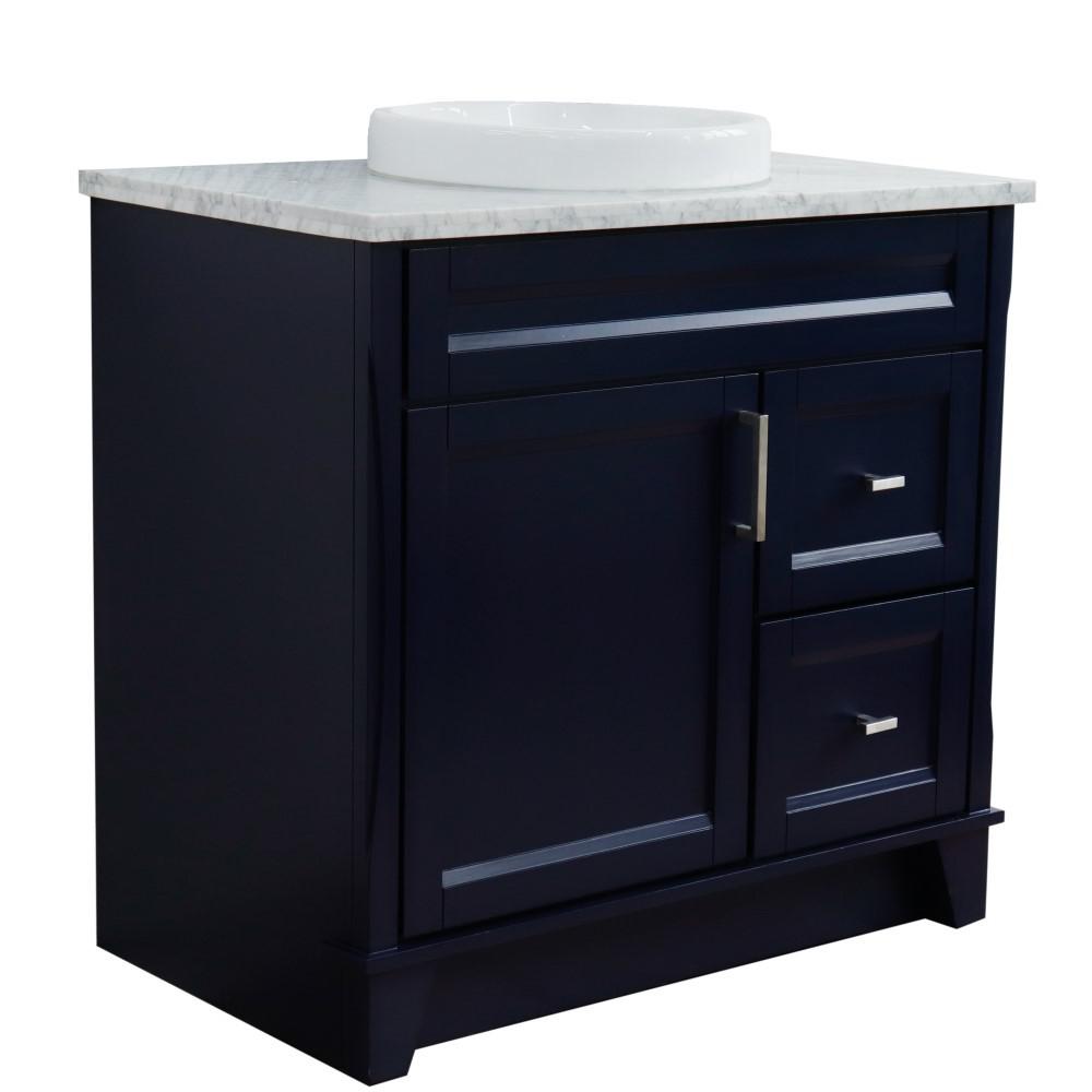 Single sink vanity in Blue with White Carrara marble and door/Round sink. Picture 14