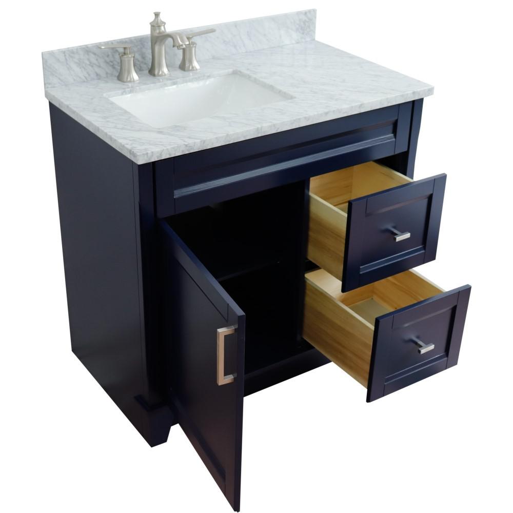 Single sink vanity in Blue with White Carrara marble and Left door/Left sink. Picture 3
