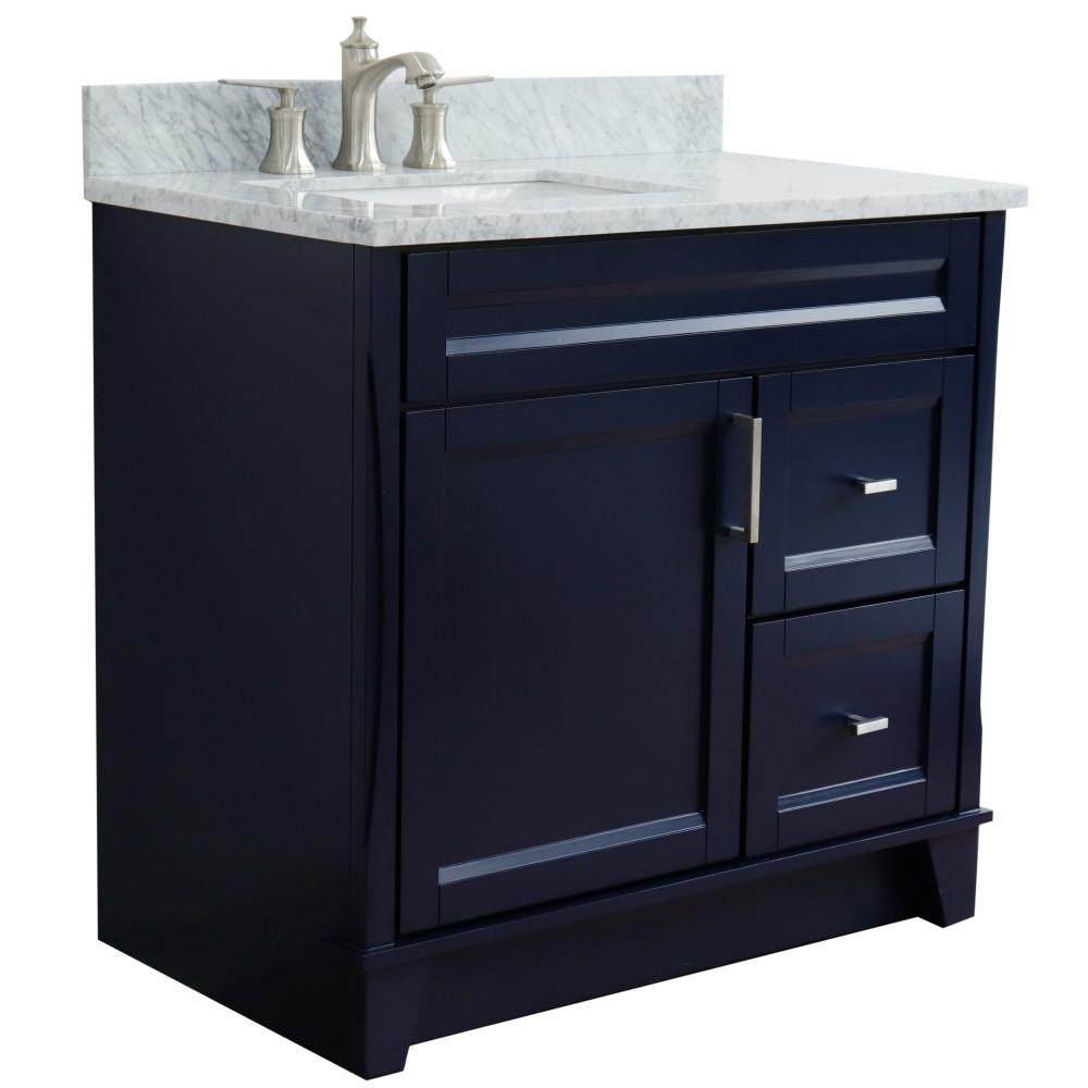 Single sink vanity in Blue with White Carrara marble and Left door/Left sink. Picture 7