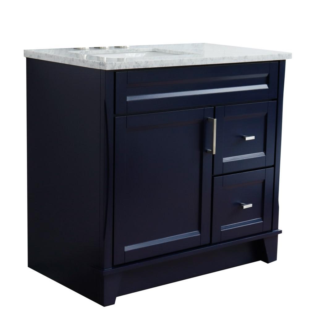 Single sink vanity in Blue with White Carrara marble and Left door/Left sink. Picture 8