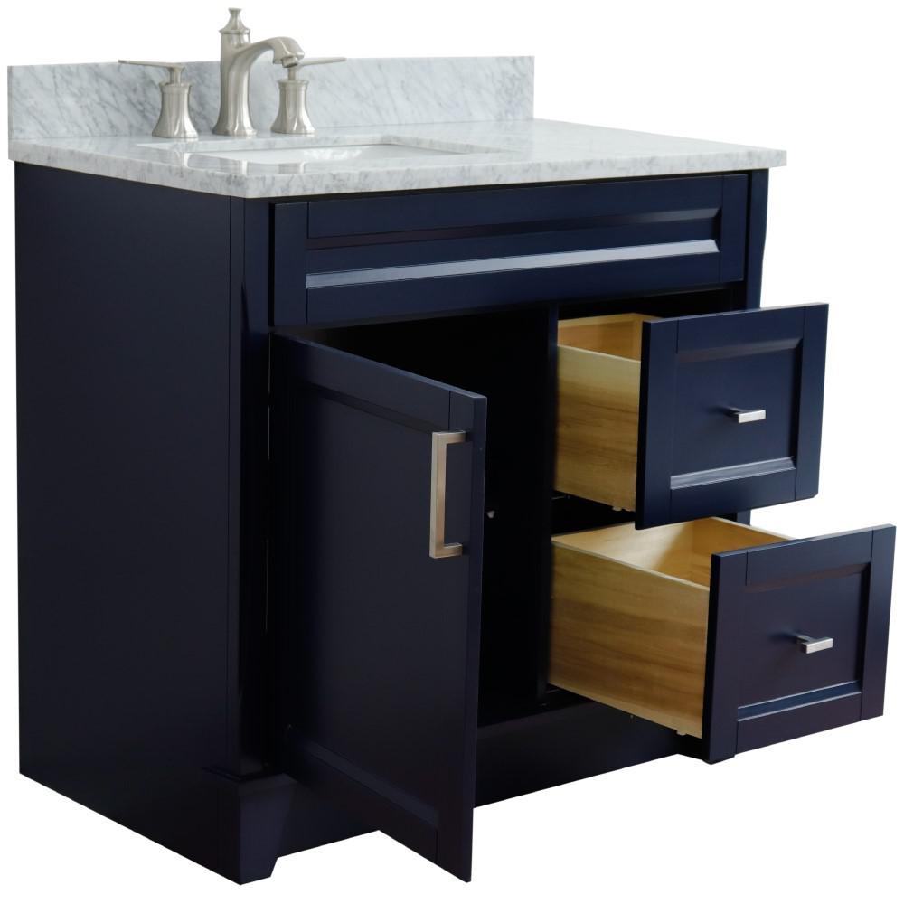 Single sink vanity in Blue with White Carrara marble and Left door/Left sink. Picture 9