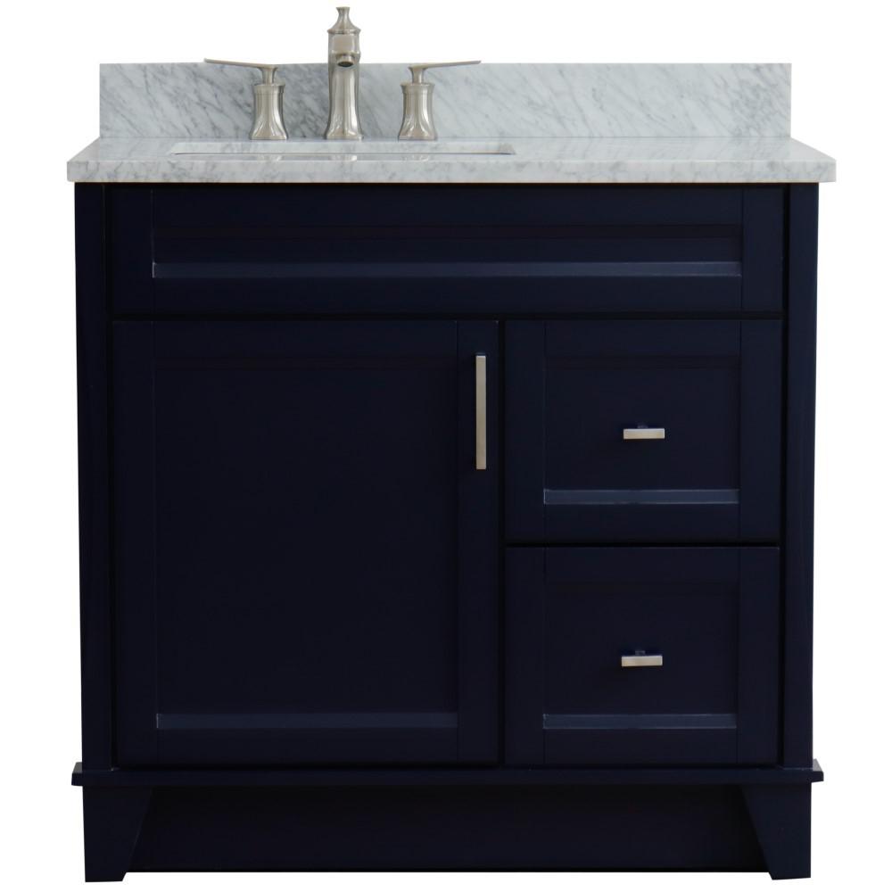 Single sink vanity in Blue with White Carrara marble and Left door/Left sink. Picture 10