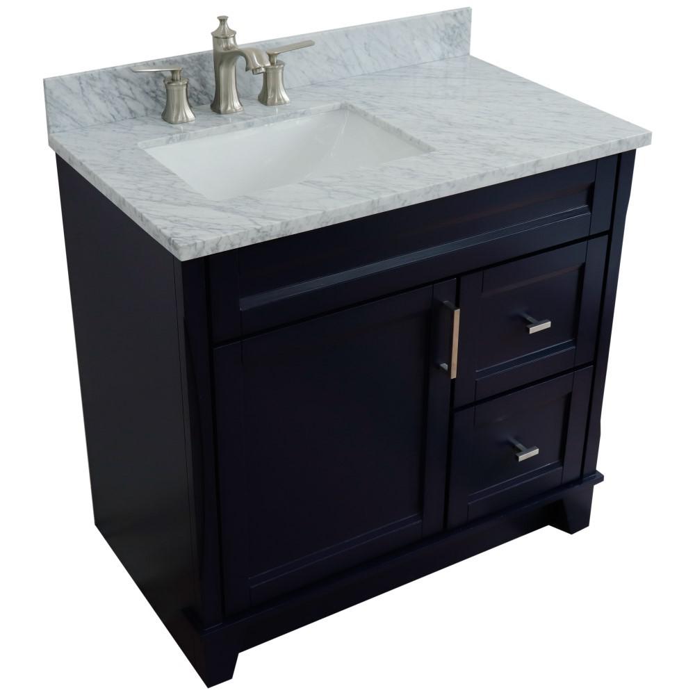 Single sink vanity in Blue with White Carrara marble and Left door/Left sink. Picture 14
