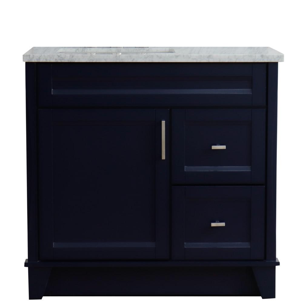 Single sink vanity in Blue with White Carrara marble and Left door/Left sink. Picture 15