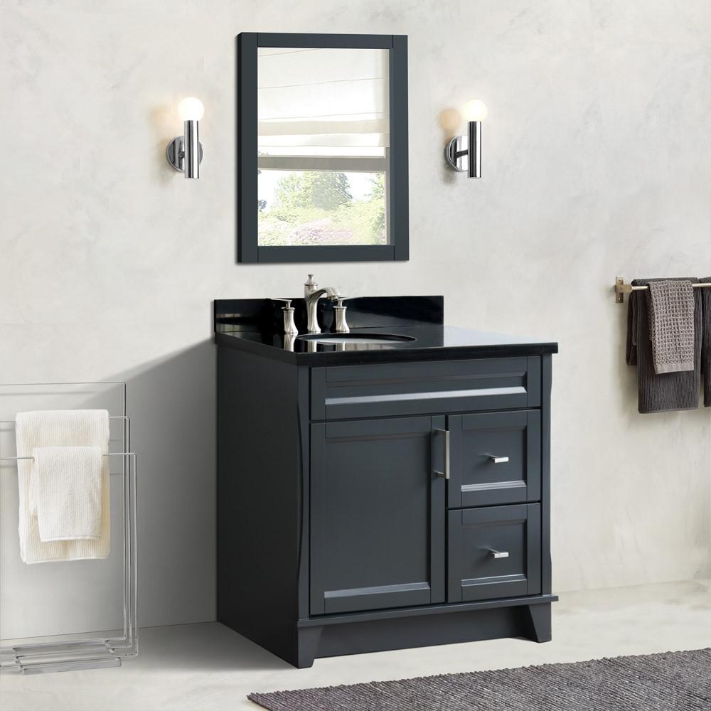 Single sink vanity in Dark Gray with Black galaxy granite and door/sink. Picture 2