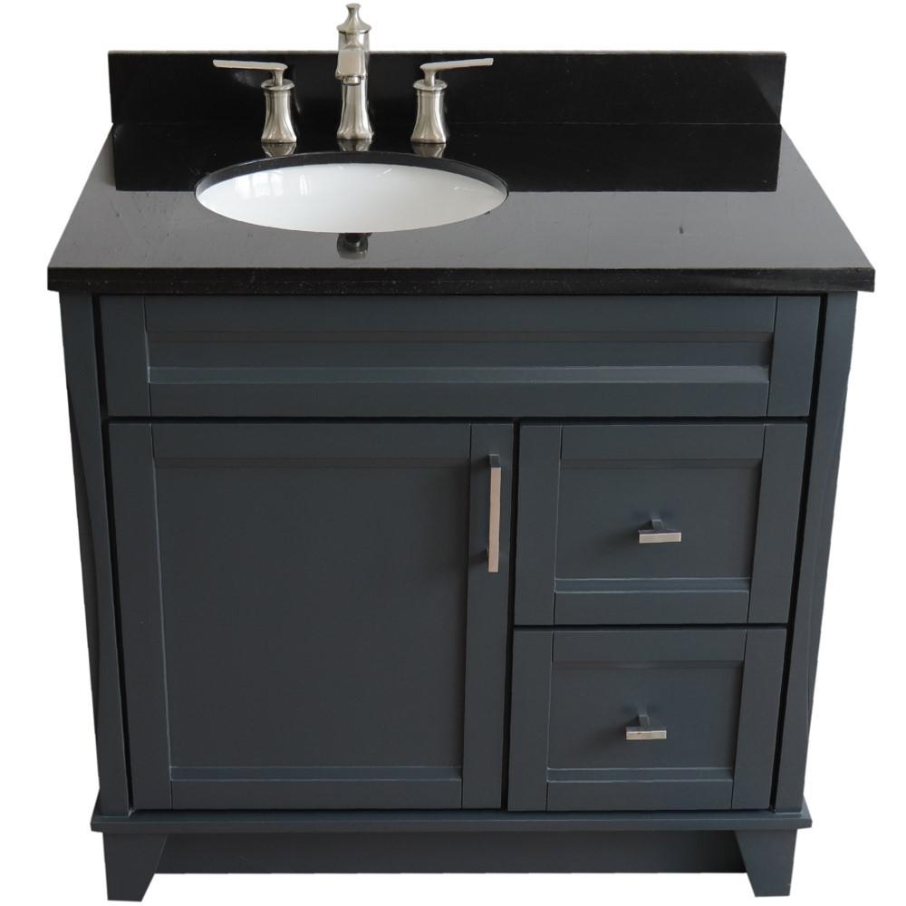 Single sink vanity in Dark Gray with Black galaxy granite and door/sink. Picture 14