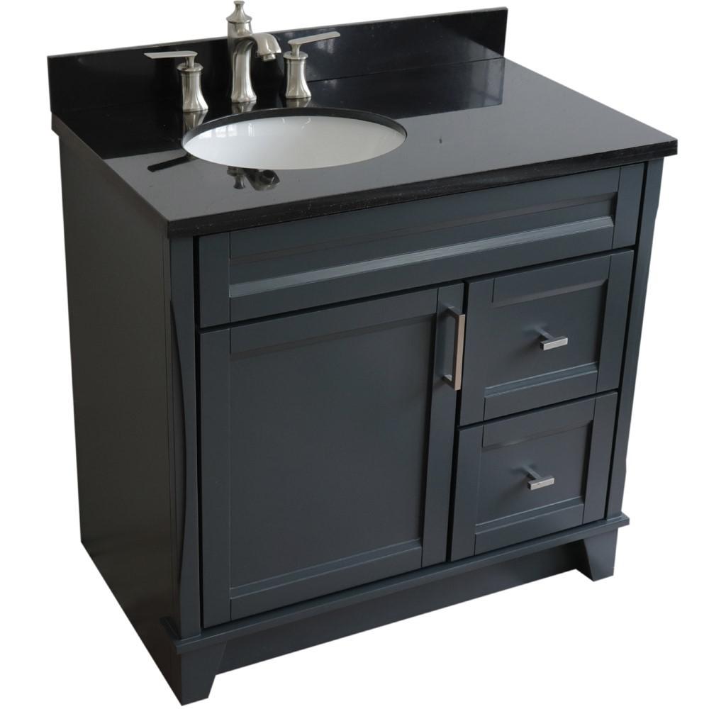 Single sink vanity in Dark Gray with Black galaxy granite and door/sink. Picture 15