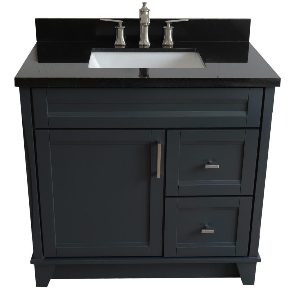 Single sink vanity in Dark Gray with Black galaxy granite and door/sink. Picture 11