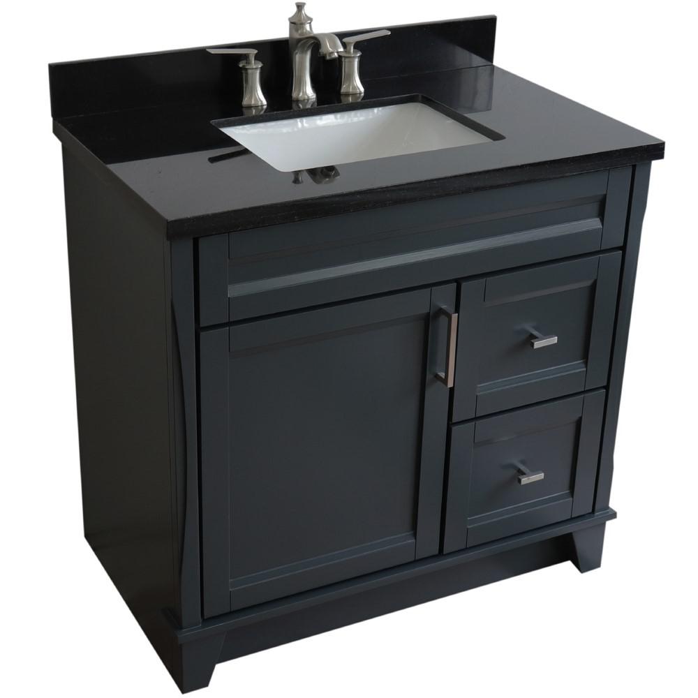 Single sink vanity in Dark Gray with Black galaxy granite and door/sink. Picture 12