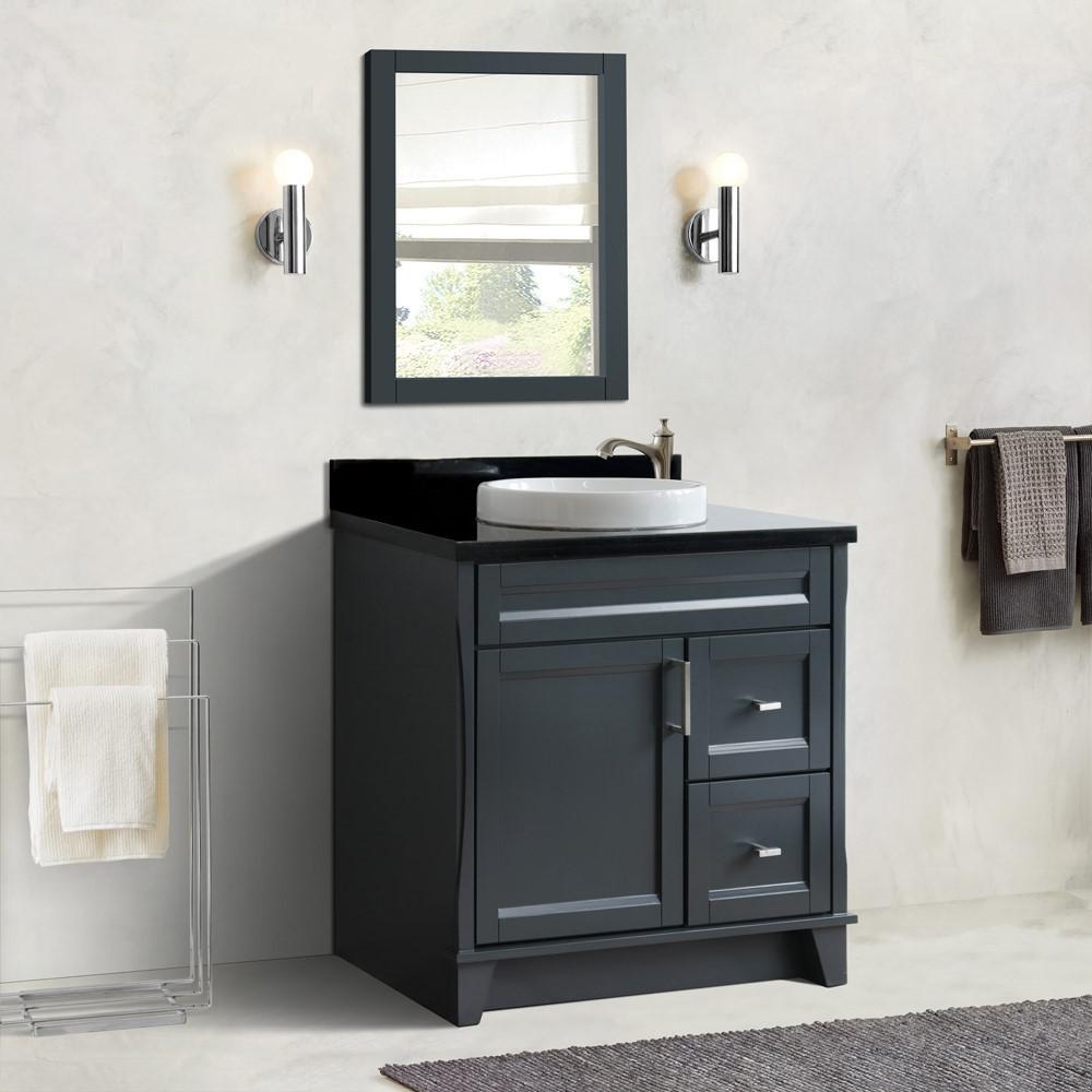 Single sink vanity in Dark Gray with Black galaxy granite and door/Round sink. Picture 2