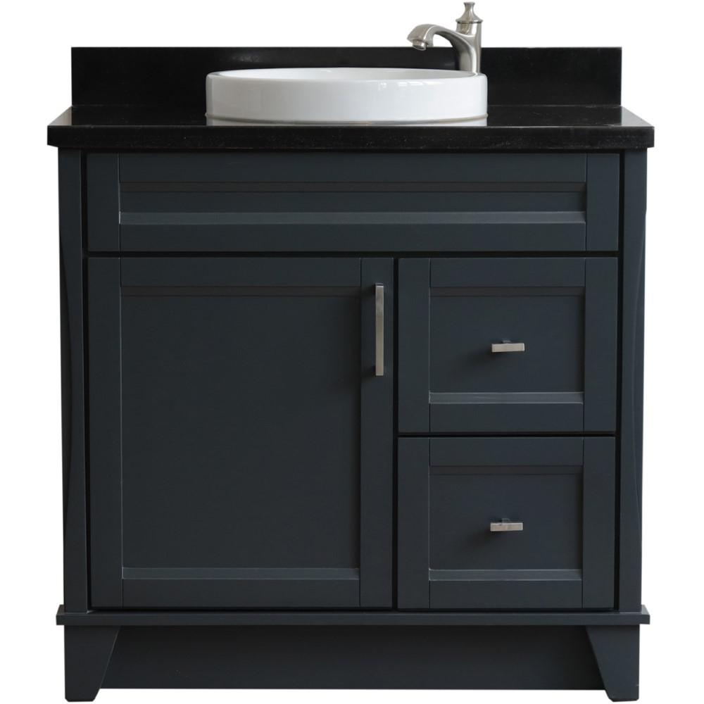 Single sink vanity in Dark Gray with Black galaxy granite and door/Round sink. Picture 9