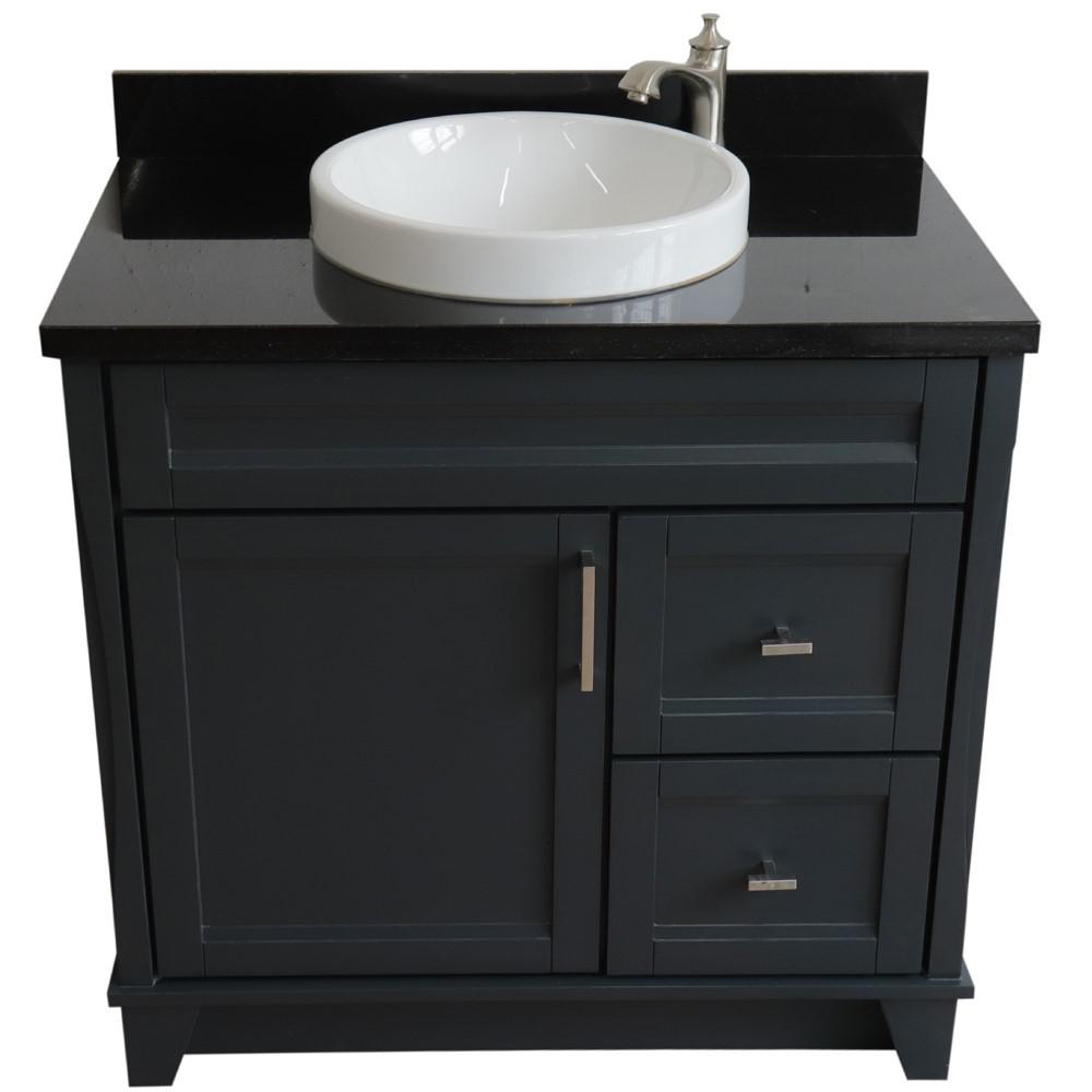 Single sink vanity in Dark Gray with Black galaxy granite and door/Round sink. Picture 12