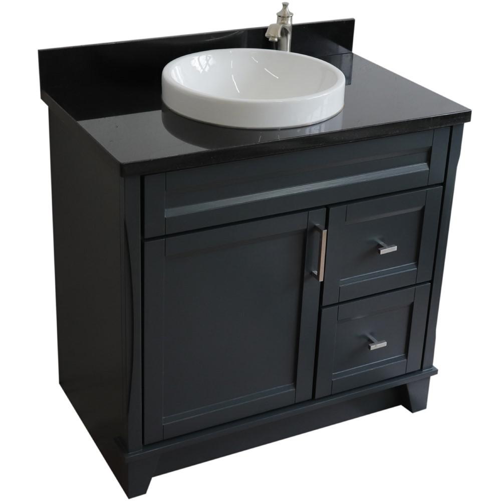 Single sink vanity in Dark Gray with Black galaxy granite and door/Round sink. Picture 13