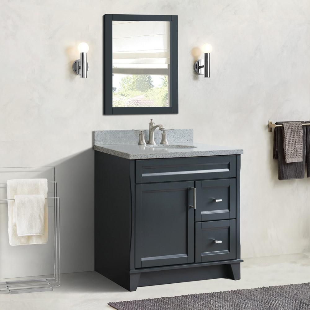 Single sink vanity in Dark Gray with Gray granite and Left door/Center sink. Picture 2