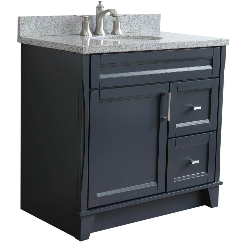 Single sink vanity in Dark Gray with Gray granite and Left door/Center sink. Picture 8
