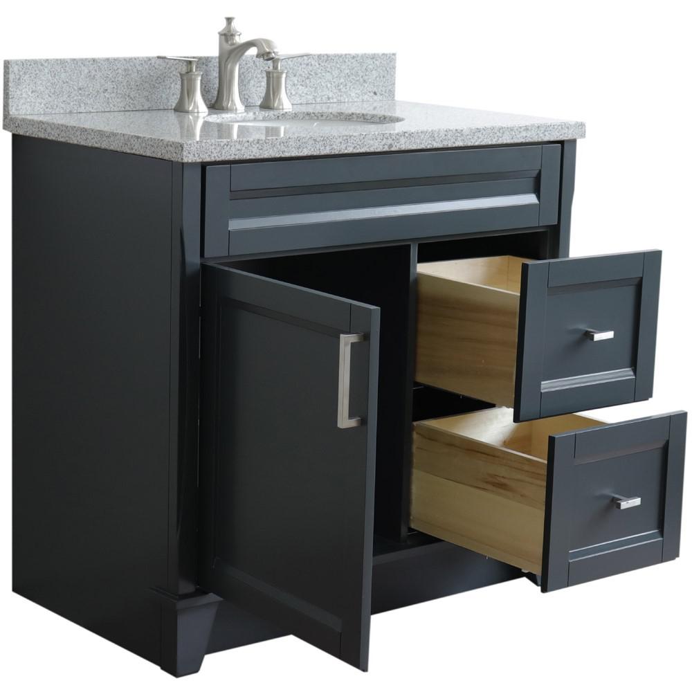 Single sink vanity in Dark Gray with Gray granite and Left door/Center sink. Picture 9