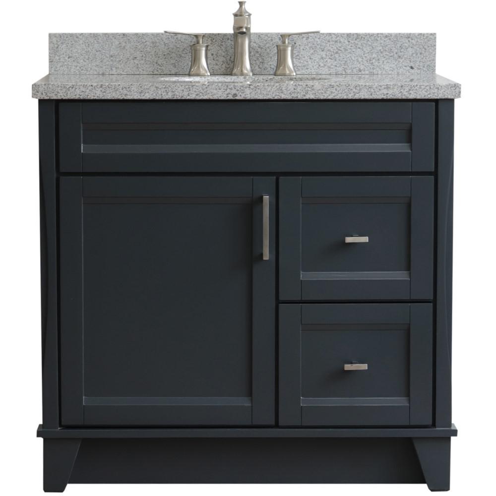 Single sink vanity in Dark Gray with Gray granite and Left door/Center sink. Picture 10