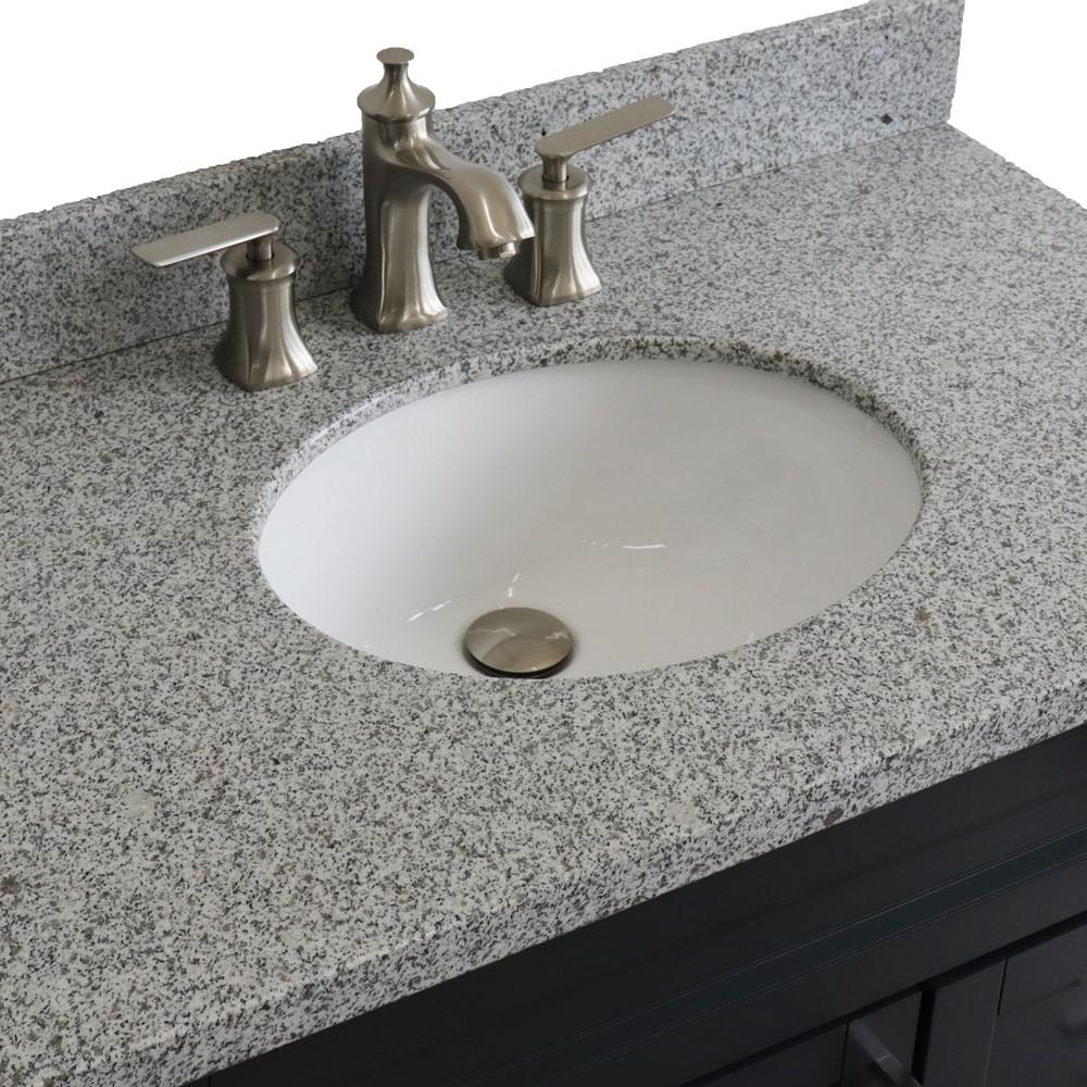 Single sink vanity in Dark Gray with Gray granite and Left door/Center sink. Picture 11
