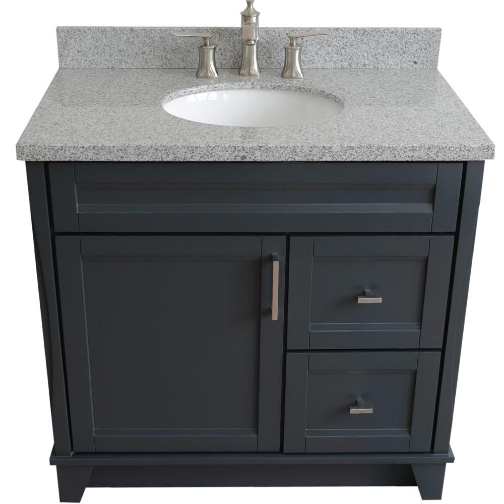Single sink vanity in Dark Gray with Gray granite and Left door/Center sink. Picture 13
