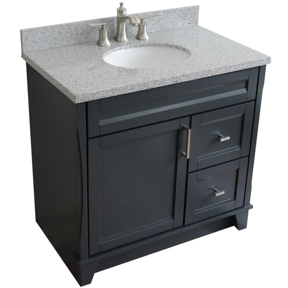 Single sink vanity in Dark Gray with Gray granite and Left door/Center sink. Picture 14