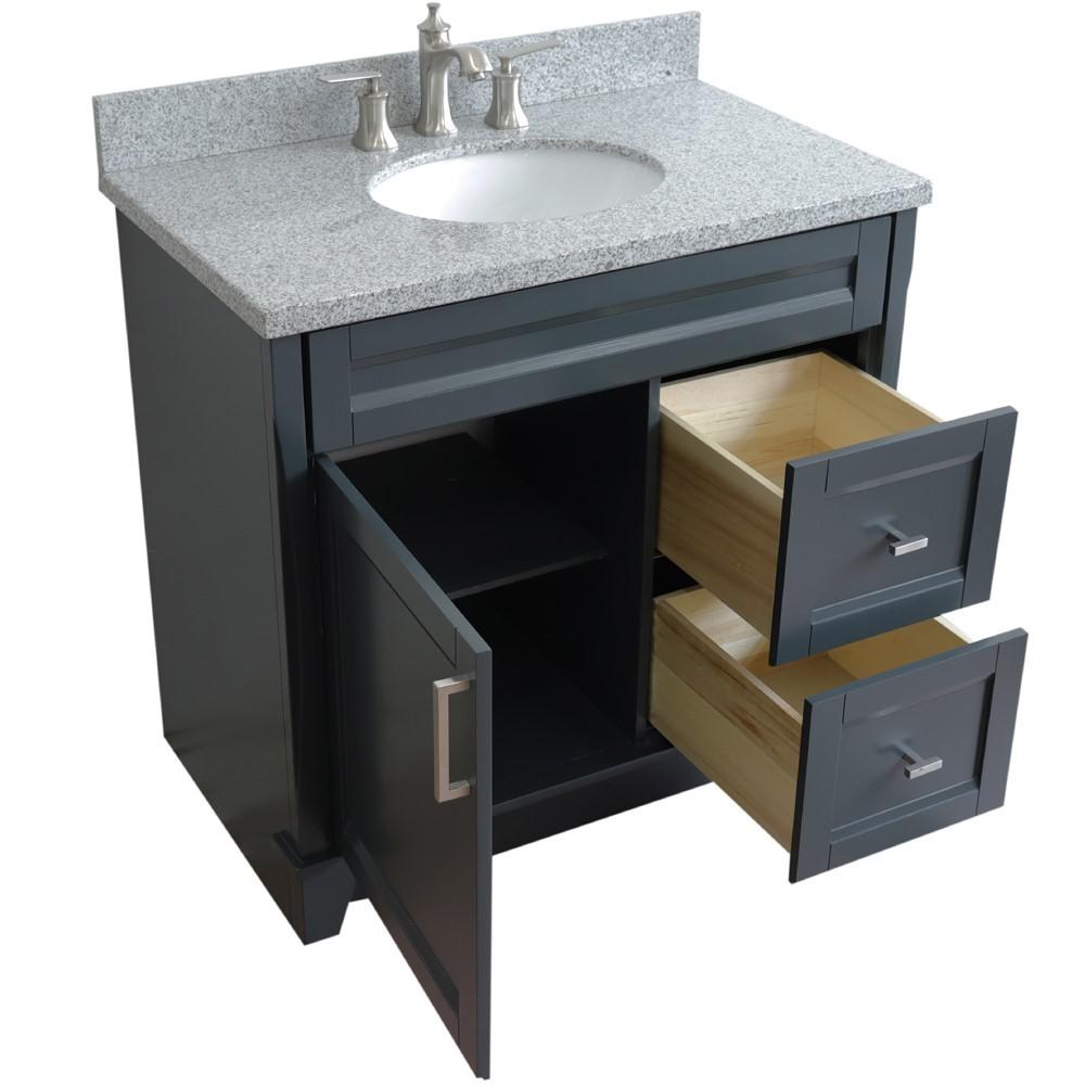 Single sink vanity in Dark Gray with Gray granite and Left door/Center sink. Picture 15
