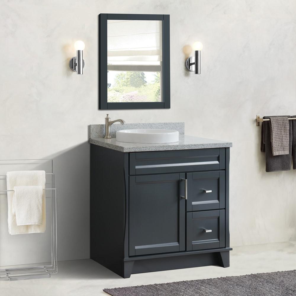 Single sink vanity in Dark Gray with Gray granite and door/Round sink. Picture 2