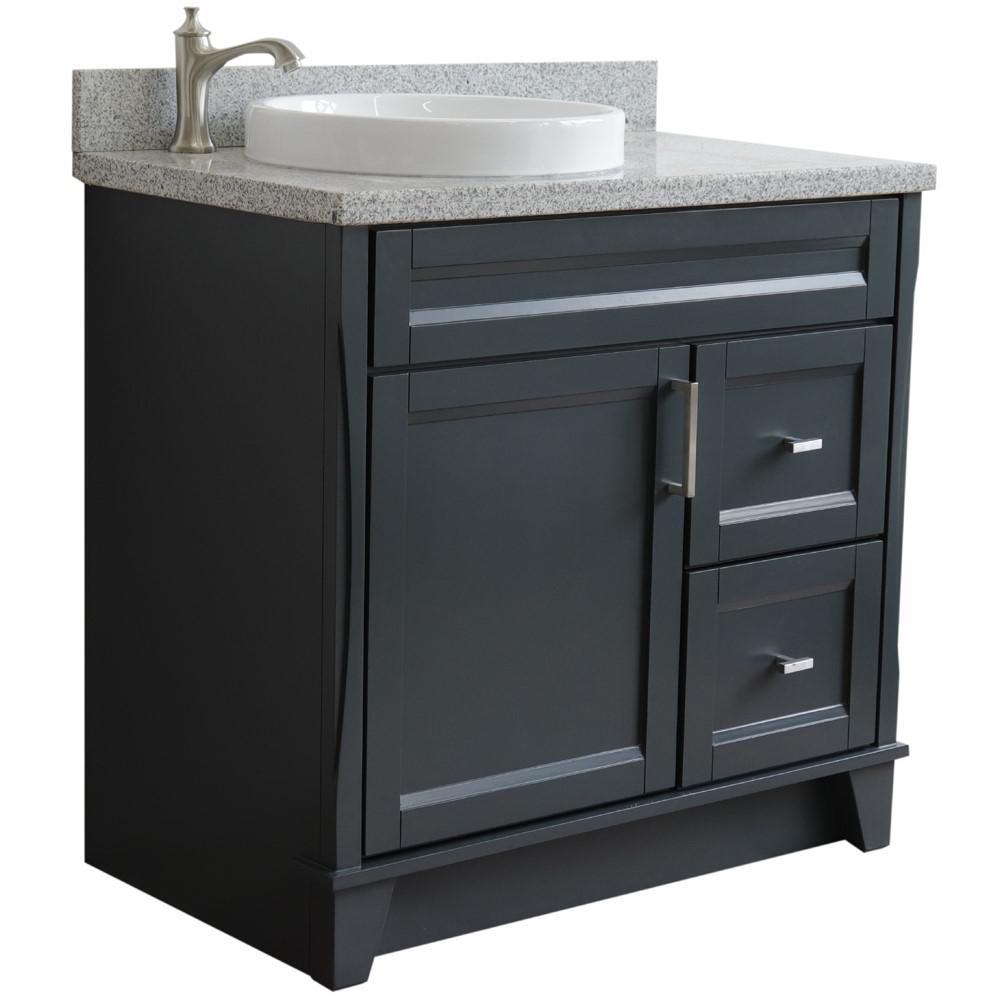 Single sink vanity in Dark Gray with Gray granite and door/Round sink. Picture 7
